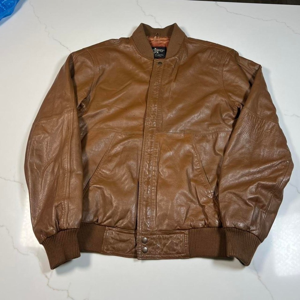 Vintage 80s men's brown leather bomber jacket